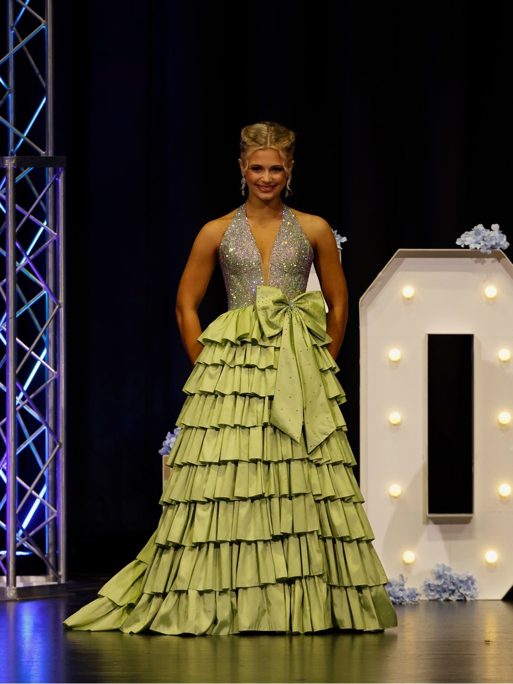 Sparkling Halter Ruffle Ball Gown in Green